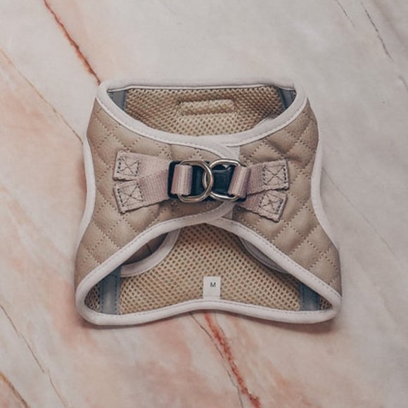 PETsRUS Step In Vest Dog Harness Quilted Vegan Leather Breathable Mesh Taupe - Picture 5 of 8